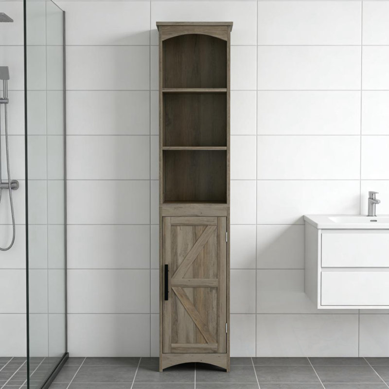 Tall Slim Dubuc Cabinet with Drawer, Brown