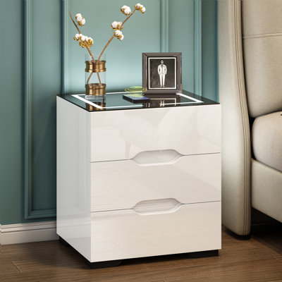 Smart Bedside Table With Wireless Charging & Usb Charging Station, Led Bedside Table Smart Nightstand, High Gloss End Table Night Stand Organizer For Living Room Bedroom Use (white)
