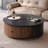 Black & Walnut Manufactured Wood Round Rotatable Coffee Table