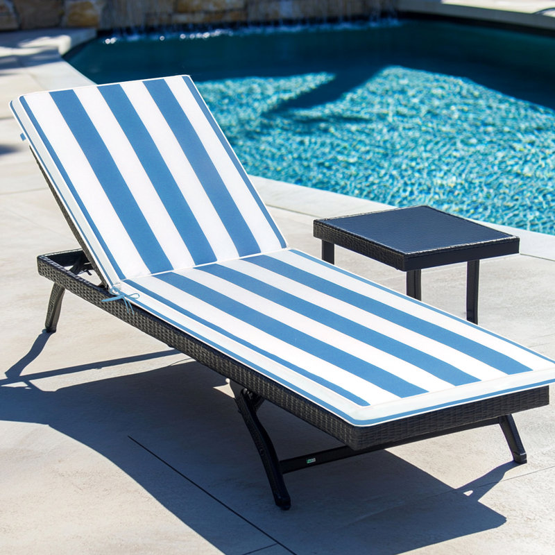 2Pcs Outdoor Lounge Chair Cushion - Blue/White, Made Of , And Fade , Removable Zippered Cover, High Resilience Sponge Filling, Adjustable Strap For Enhanced Stability, Easy To Clean Replacement