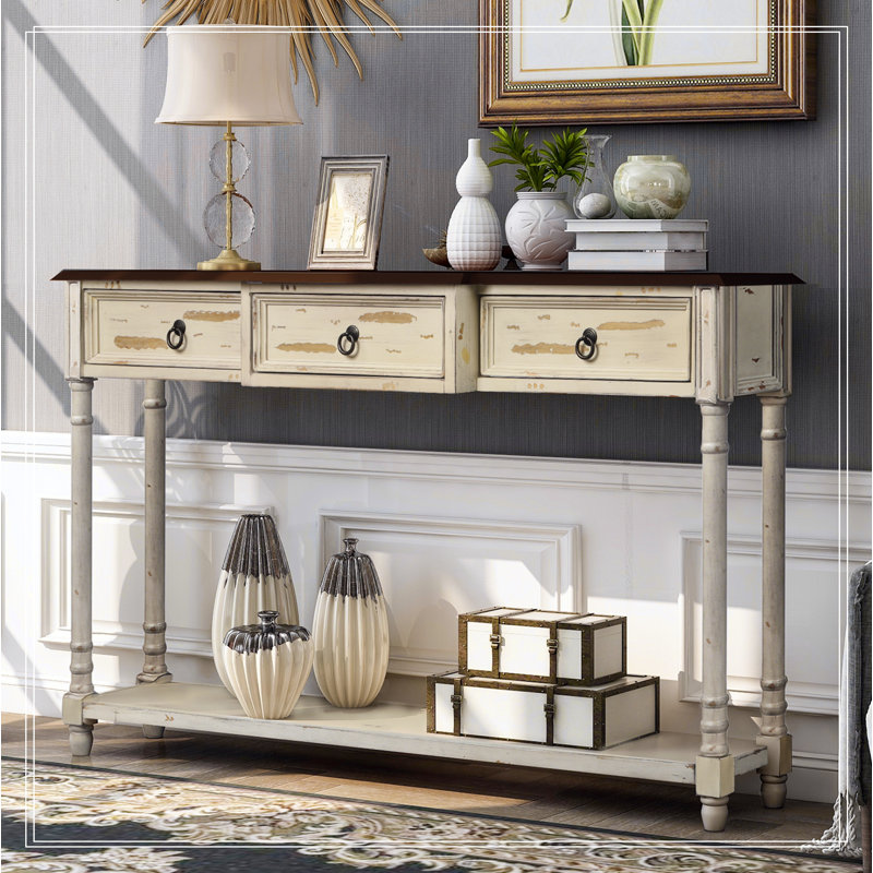 Console Console avec tiroirs pour hall d'entrée avec tiroirs et longue tablette, Brun, Beige