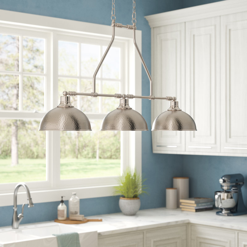 Luminaire suspendu linéaire à 3 lumières pour îlot de cuisine Miramar, Nickel antique