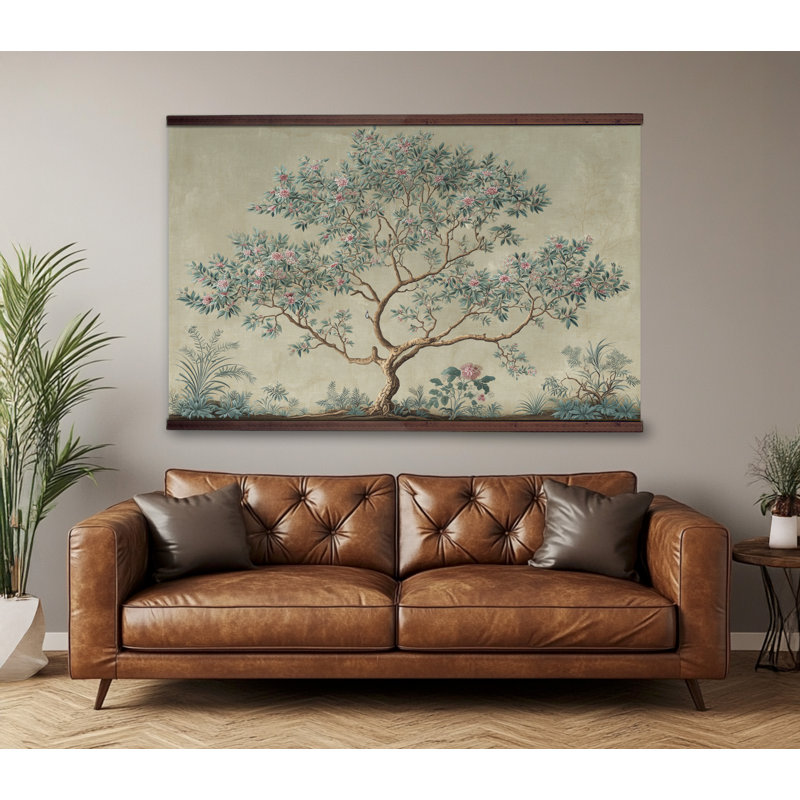 Arbre mural très grand arbre de vie rétro - Tenture murale botanique sur toile, H 32 po x l 48 po