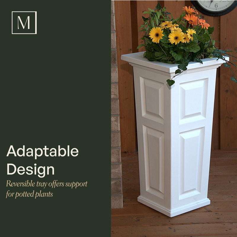 White Tall Resin Outdoor Planter with Self-Watering System