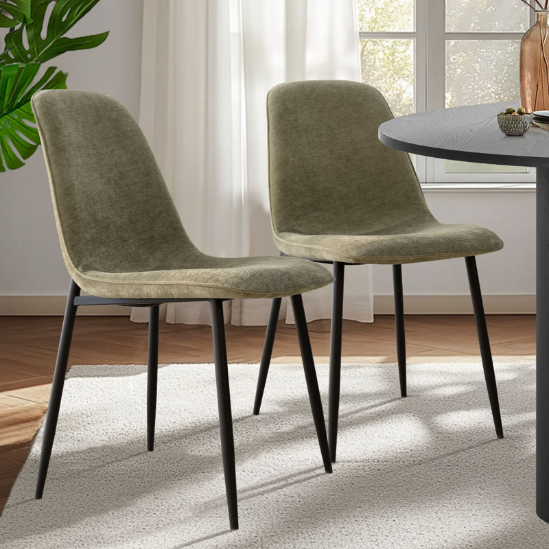 18" Seat Height Chenille Upholstered Dining Side Chair, Green