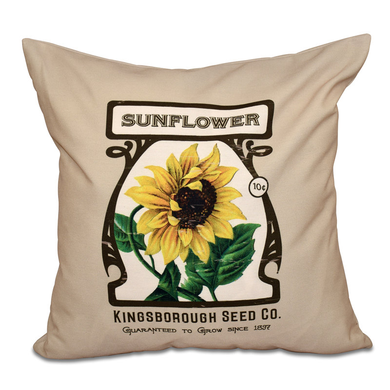 Botanical Blooms Valley Sunflower Square Pillow Cover & Insert, 16" H x 16" W, Taupe