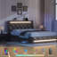 Structure de lit double avec tête de lit, structure de lit plateforme tapissier pleine grandeur avec station de charge et lumières DEL, sommier avec support de lattes en bois, aucun sommier requis, silencieux, assemblage facile-789289092-789289099