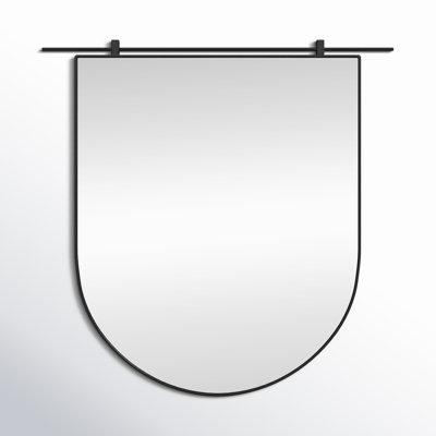 Perrinton Metal D-Shaped Wall Mirror with Hooks