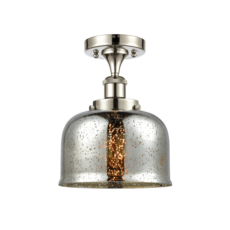 Plafonnier semi-encastré 1 lumière Alixs, Nickel poli, H 13 po x l 8 po x P 8 po, Ampoule non incluse