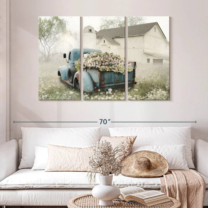 Ensemble de 3 pièces pleines de fleurs sur toile, H 32 po x l 50 po x P 1,25 po