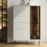 Besseris 1 Display Cabinet in Cashmere & Dark Oak - Elegant Storage with LED Lighting