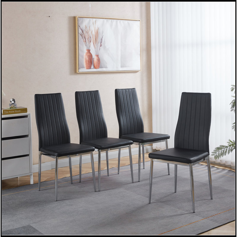 Ensemble de 4 chaises, siège noir, Argent argent, Noir