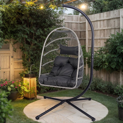 Outdoor Egg Hanging Chair With Stand, Patio Wicker Swing Egg Chair Indoor Swinging Chair Outdoor Hammock Egg Chair