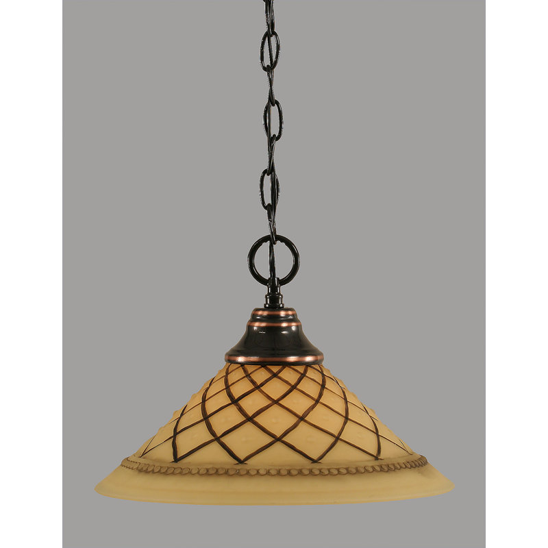Chain Hung Pendant Shown With Chocolate Icing Glass, Dark Granite, 9.5" H x 12" W x 12" D