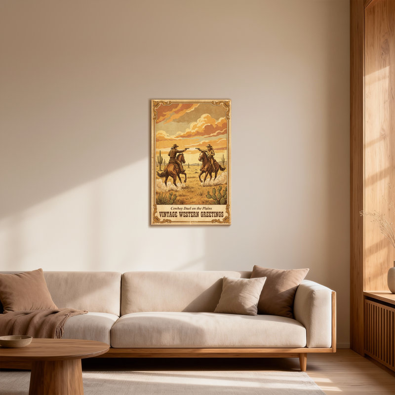 «Fashion Cowboy Duel On The Plains» par Western Greetings, H 48 po x l 32 po