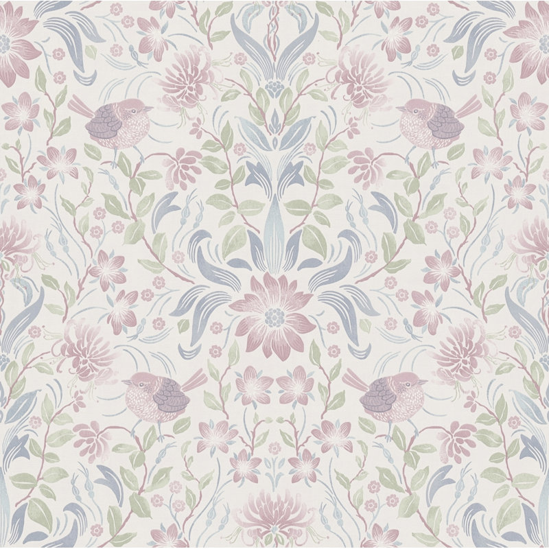 Maison Charme Floral Bird Motif 10.05m x 53cm Wallpaper Roll, Cream