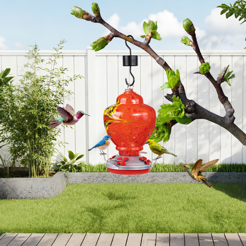 Mangeoire à suspendre en verre pour colibris, Rouge