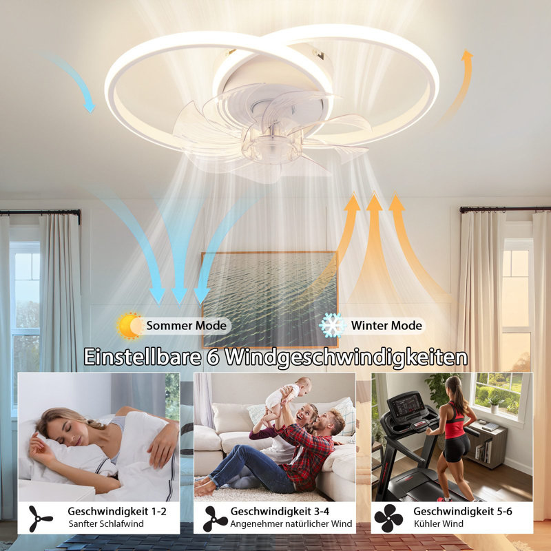 LED Ceiling Fan With Lighting - 36W Quiet Ceiling Lamp With Fan And Remote Control 3 Color Temperature 6-Speed ??Living Room Ceiling Fans With Light for Bedroom Kitchen