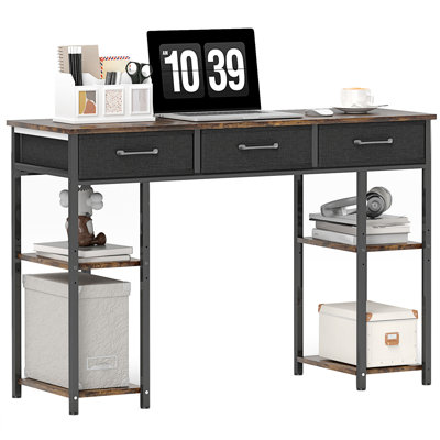 47" Small Computer Desk, Writing Desk with Fabric Drawers,Study Table with Adjustable Shelves by Ebern Designs