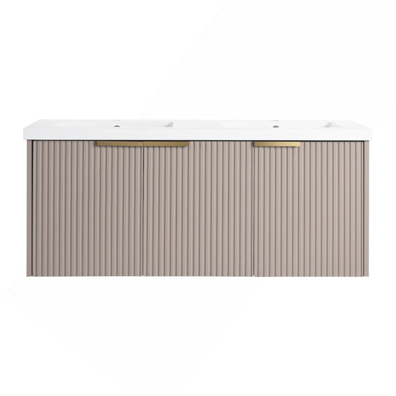 Meuble-lavabo mural de 48 po avec double lavabo et 3 portes Ã  fermeture amortie - Emballage, Khaki
