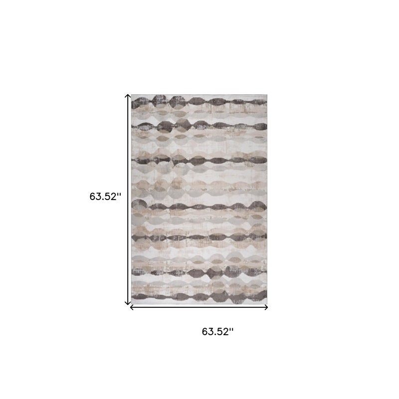 5' Beige and Brown Abstract Distressed Area Rug