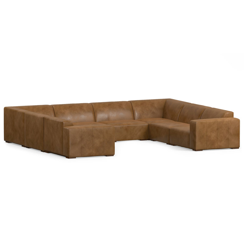 Rex Large U-Shaped Sectional Sofa, Large Genuine Leather Modern Modular Couch with Extra-Wide Armrests and Handcrafted Details