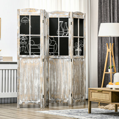 Paravent 4 panneaux, grand écran d'intimité de 5,6 pi avec tableaux noirs, cloison portative en bois pour le bureau personnel, écrans naturels,