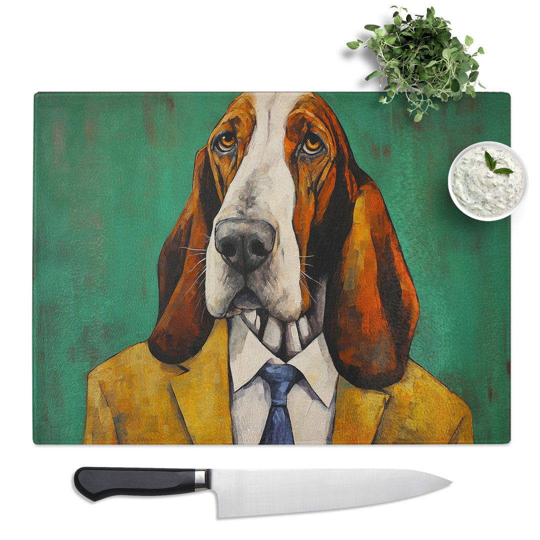Basset Hound Dadaism  Glass Chopping Board
