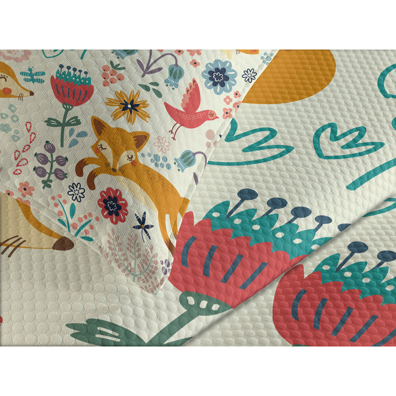 Kids Queen White Quilted Bedspread Set with Fox Design