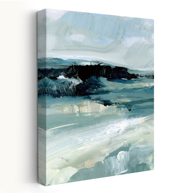 Paysage balayé par le vent II - art abstrait noir et bleu, H 24 po x l 16 po