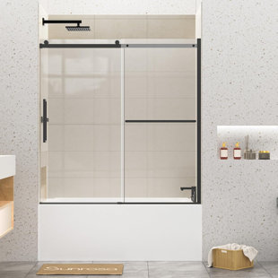 59"W x 60" H Single Sliding Frameless Tub Door with 5/16"(8mm) Clear Tempered Glass