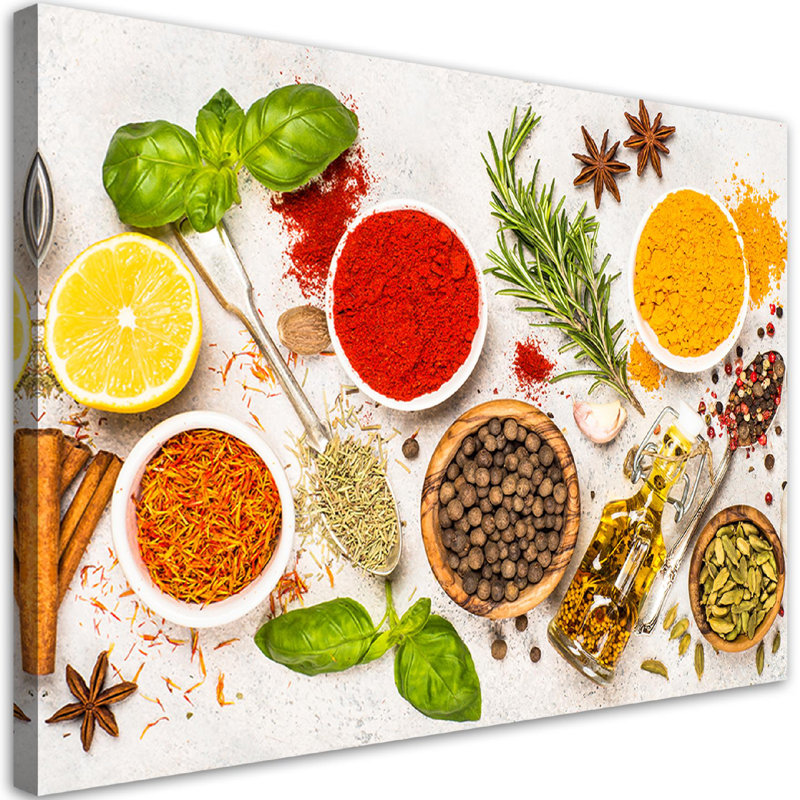 Herbs and Spices for the Kitchen Art Print on Canvas, 80cm H x 120cm W