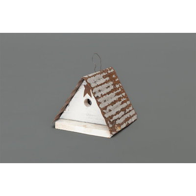 White A-Frame Birdhouse, Handcrafted Reclaimed Wood with Corrugated Metal Roof, Hanging Wren & Titmouse Bird House