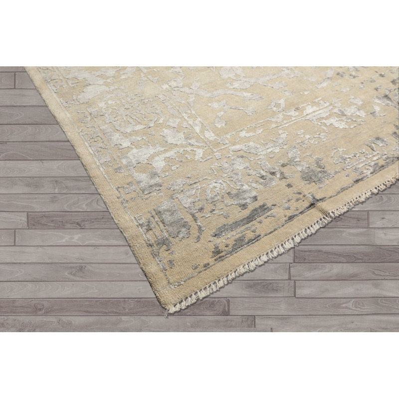 Tapis en laine noué à la main 8 pi x 10 pi 1 po gris Oushak