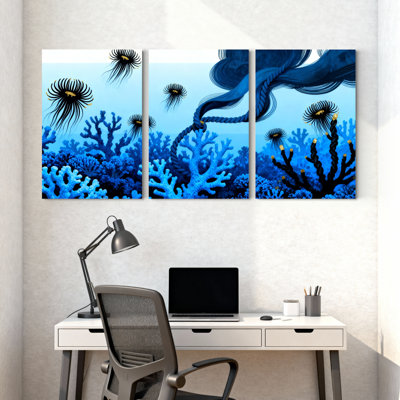 Ensemble de 3 impressions sur toile récif corallien sous-marin avec créatures marines