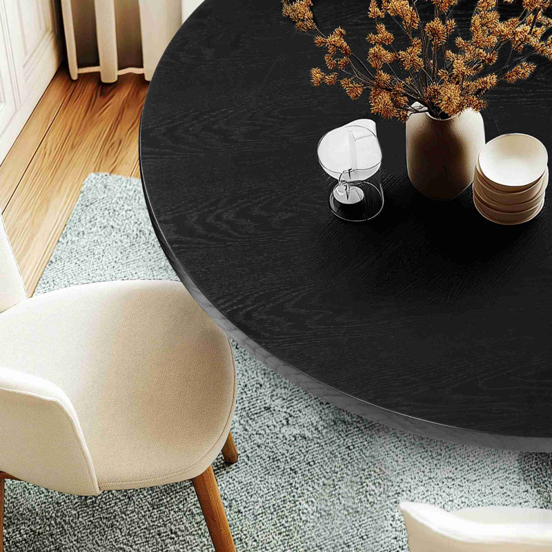 Table de salle à manger extensible en bois, table moderne avec pieds en bois d'hévéa pour petits espaces, Noir