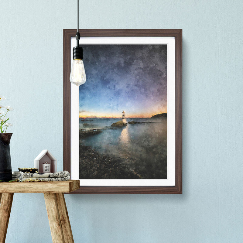 Penmon Lighthouse in Anglesey Wales - Picture Frame Graphic Art Print, 33cm H x 24cm W x 2cm D, Walnut Framed