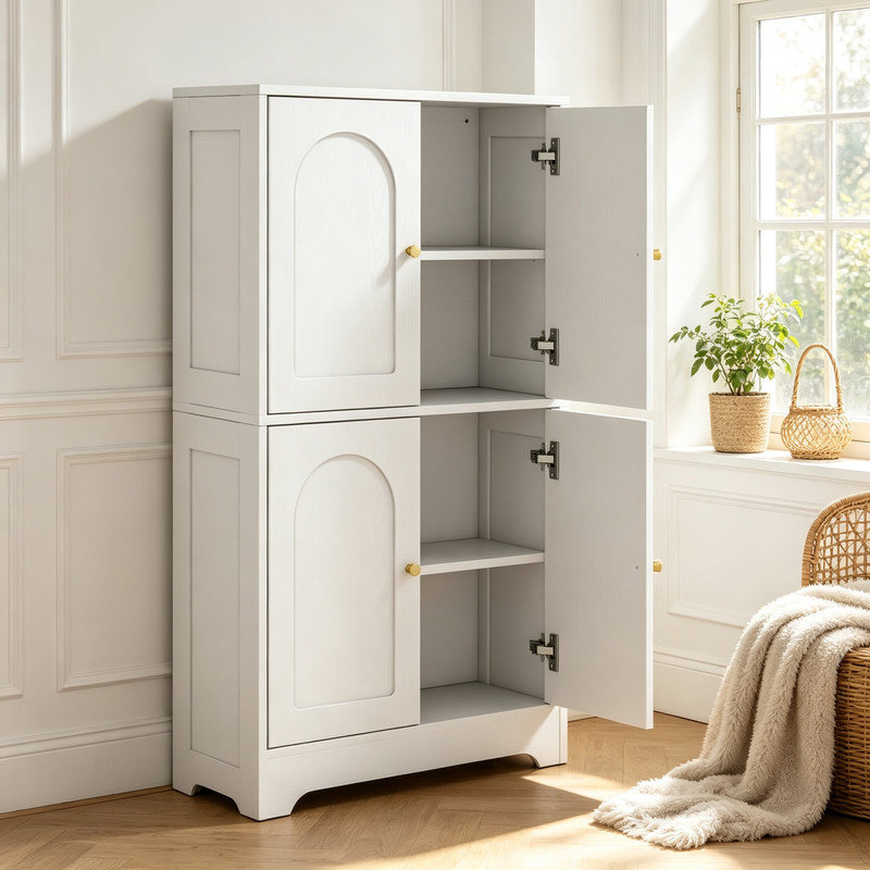 4-Door Kitchen Storage Cabinet with Adjustable Shelves - White