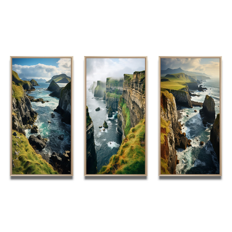 «Ireland Dingle Peninces Cilf», 3 pièces sur toile, Encadré naturel, H 28 po x l 36 po