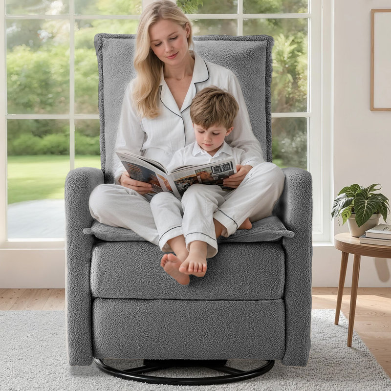 28.4" W Swivel Recliner Chair with Leg Support, Gray