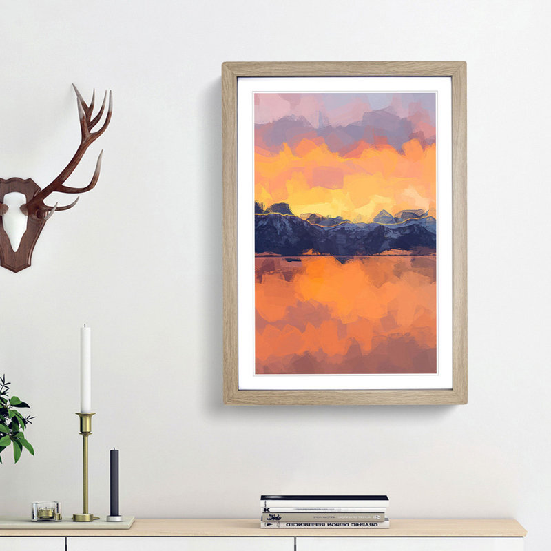 Sunshine over the Mountains in Abstract - Picture Frame Graphic Art Print, 36cm H x 27cm W x 2cm D, Oak Framed