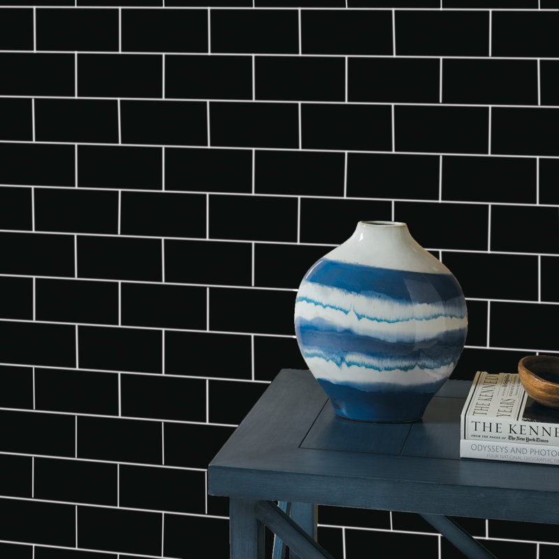 Color Beat Satin 4" W x 8" L Ceramic Subway Tile, Black