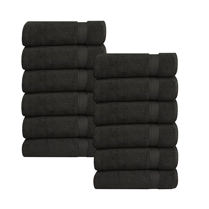 Bywood - A1HC Premium Wash Cloth Set Ultra Soft Quick Dry Washcloth Set, 12 Piece Set, Black Onyx