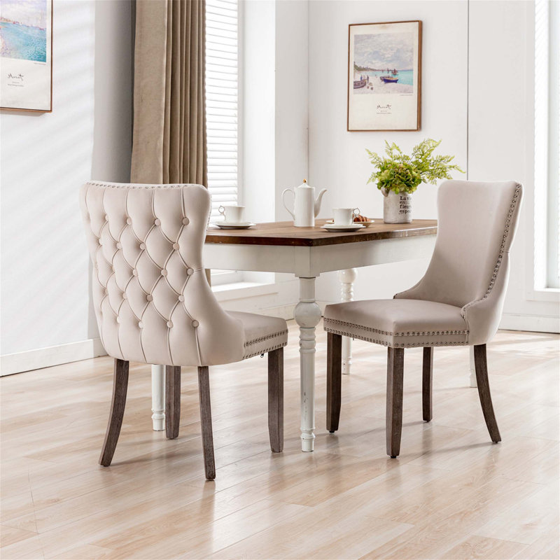 Upholstered Wing-Back Dining Chair Set With Nailhead Trim And Solid Wood Legs, Ideal For Comfort And Elegance In Any Dining Room