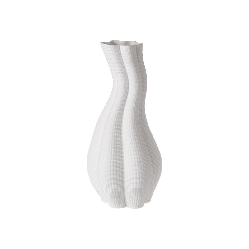 Ceramic 3D Printed Vase Dia 5.5", White, 13" H x 6" W x 6" D