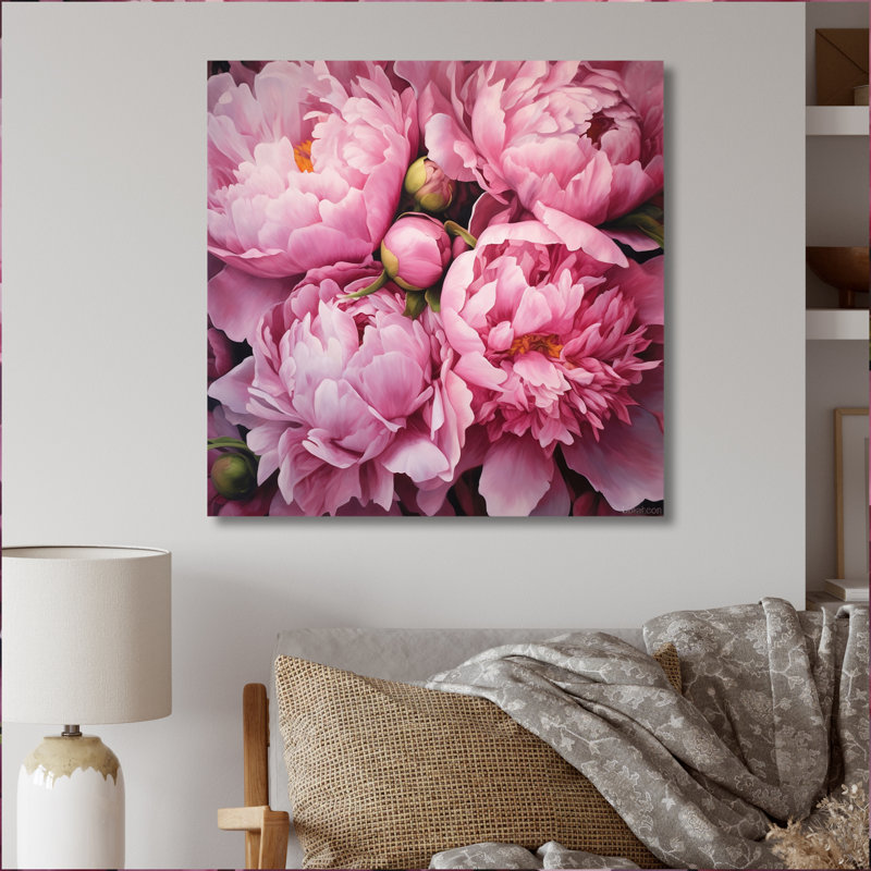 Pivoine rose verte captivante II - art floral sur toile, Toile tendue, H 36 po x l 36 po x P 1,5 po