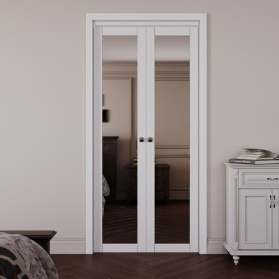 SARTODOORS Lucia Mirrored Glass Wood French White Doors & Reviews | Wayfair
