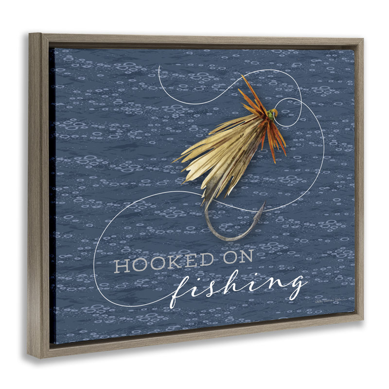«Hooked On Fishing Floater», art mural par Holly Thomas Stein, H 25 po x l 31 po, Cadre flottant orme Montalcino
