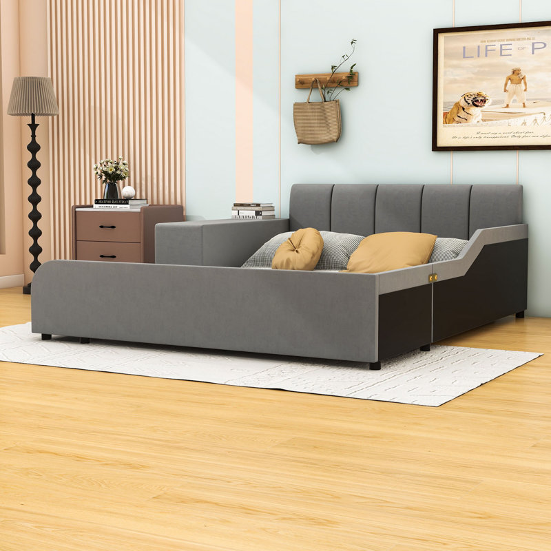 Marleyah Upholstered Velvet Standard Bed with Shelves, Full, Gray