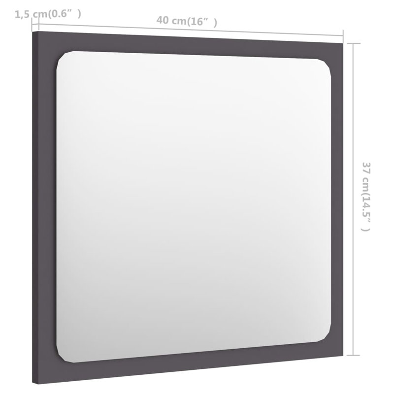 Bathroom Mirror Framed Vanity Mirror Powder Room Mirror Engineered Wood, Grey, 14.6" x 15.7"